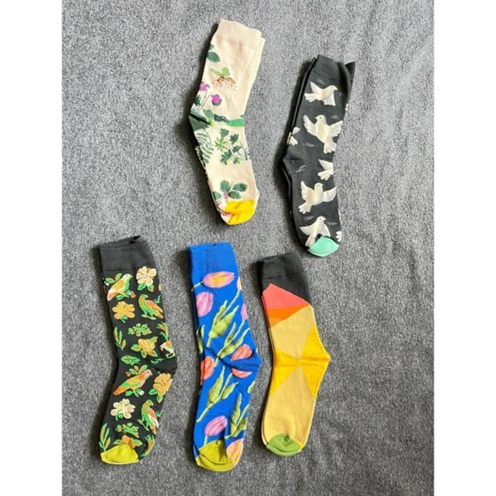 Crew‎ Socks Women One Size Multicolor Like New Floral Bird Geometric 5 Pair Set